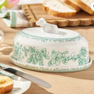 The Pioneer Woman Agatha Green Floral Butter Dish